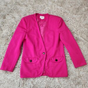 Vintage Haberdashery by Leslie Fay Bright‎ Pink Blazer Jacket Women's Size 8